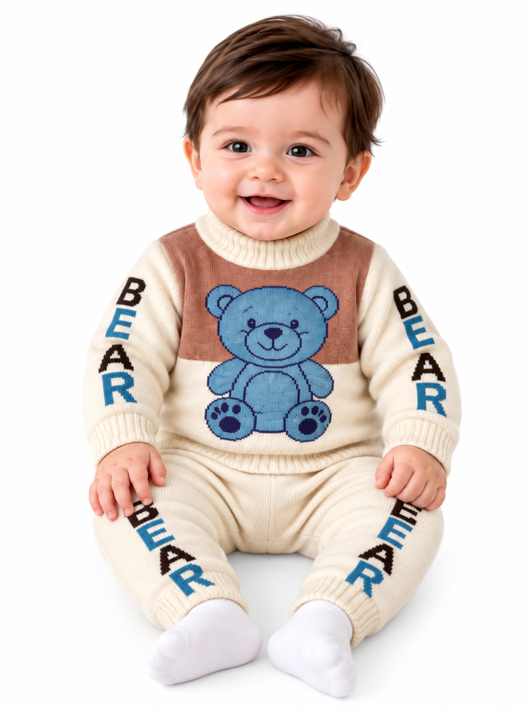 Cute Bear Knitted Winter Co-ord Set – Cream Cute Bear Knitted Winter Co-ord Set – Cream