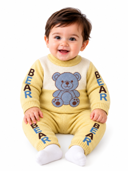 Cute Bear Knitted Winter Co-ord Set – Yellow