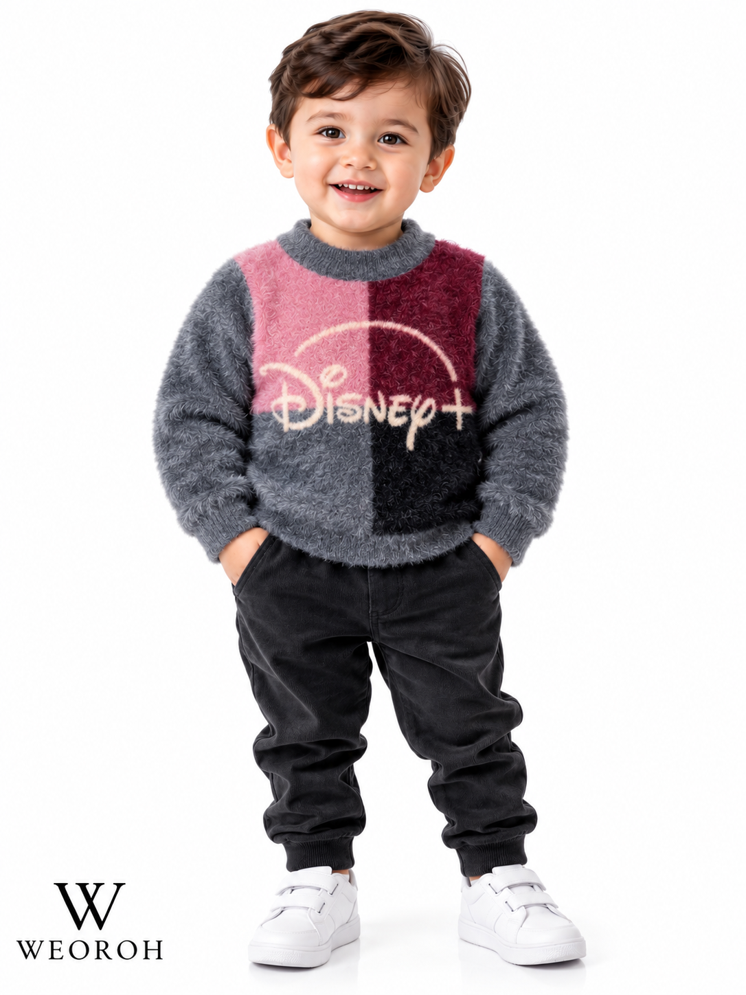 Cheerful Toddler in Cozy Disney+ Sweater