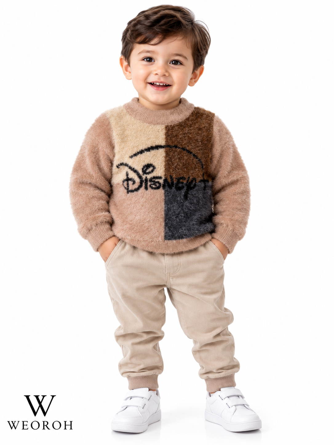 Smiling Boy in Cozy Disney+ Sweater